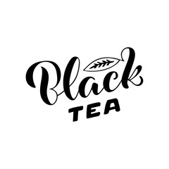 Vector illustration of black tea brush lettering for package, banner, flyer, poster, bistro, café, shop signage, advertisement design. Handwritten text for template, sign, billboard, print 
