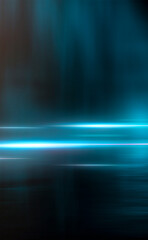 Dark street, wet asphalt, reflections of rays in the water. Abstract dark blue background, smoke, smog. Empty dark scene, neon light, spotlights. Concrete floor