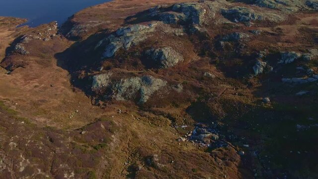 Beitost&oslash;len mountain nationalpark and Vinstre lake in autumn colors. 4K aerial video with reveal shot.