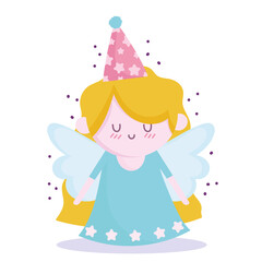 merry christmas, cute angel with party hat cartoon