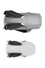 Two gray mini drones on a white background