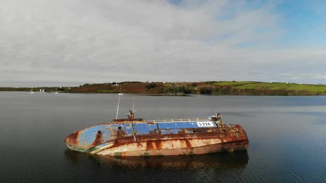 Half sunken Shipwreck. Abandoned Ship Aerial