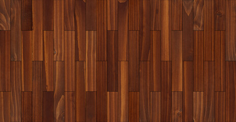 Dark seamless wooden wall made of narrow planks. Brown parquet floor. Wooden boards texture. 
