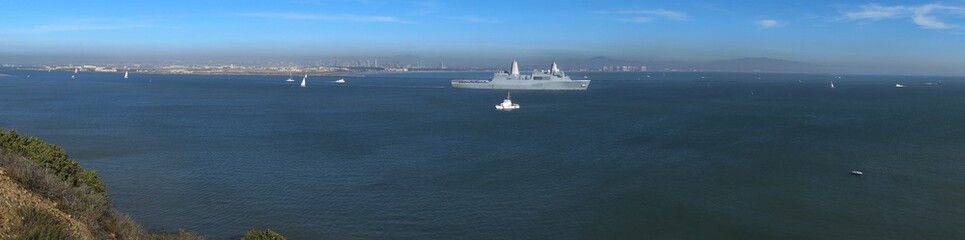 Marine Navy Ship or Nautical Vessel Sailing Out of San Diego Bay in Southern California
