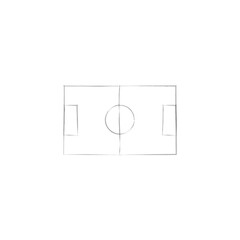 Hand drawn doodle soccer field. Stock vector illustration isolated on white background.
