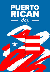 Puerto Rican Day. National happy holiday. Festival and parade in honor of independence and freedom. Puerto Rico flag. Latin american country. Patriotic elements. Vector poster illustration