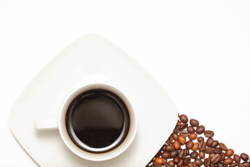 Coffee and coffee beans on white background.