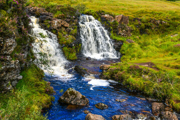 beautiful landscapes, waterfalls, forests full of mushrooms and views of the Isle of Skye in Scotland