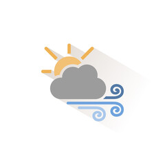 Strong wind, sun and cloud. Isolated color icon. Weather vector illustration
