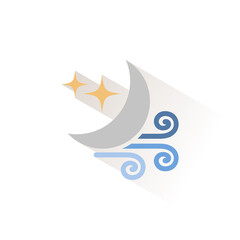 Wind and moon. Isolated color icon. Weather vector illustration