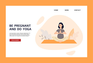 Yoga for pregnant women website template cartoon flat vector illustration.
