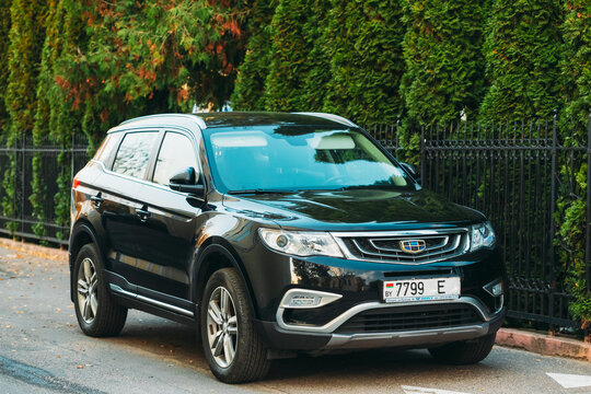 Black Geely Boyue (Geely Atlas) Car Parking At Street.