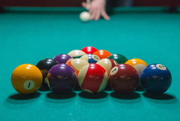 Billiard balls on the pool table