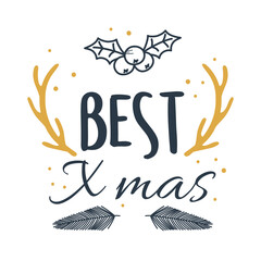 merry xmas best season lettering holly berry
