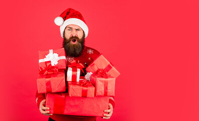 Christmas gift. Feel real generosity. Live in abundance. Prosperity and wellbeing. Boxing day. Shopping concept. Good purchase. Achieve success. Santa Claus. Merry Christmas. Christmas tradition