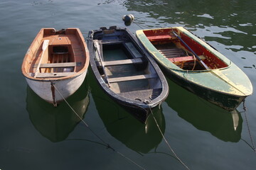 Fototapeta na wymiar Wooden boats in a harbor of Basque Country