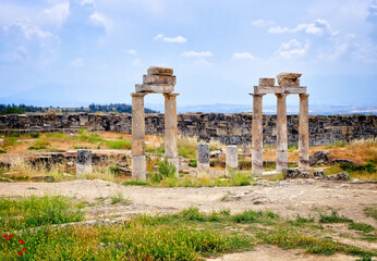 Fototapeta na wymiar Hierapolis ancient city in turkey historical place landscape. May 2018