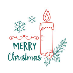 merry christmas candle with holly berry and snowflakes