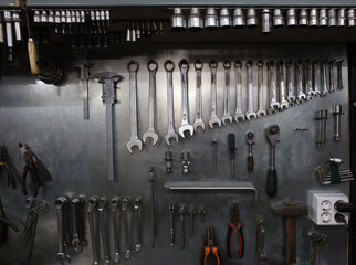 Locksmith tools on the wall in the workshop