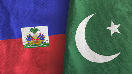 Pakistan and Haiti two flags textile cloth 3D rendering