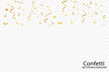 celebration background with gold confetti. Gold glitter confetti flying vector background