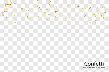 celebration background with gold confetti. Gold glitter confetti flying vector background