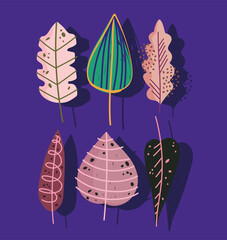 doodle contemporary foliage leaves nature decoration icons