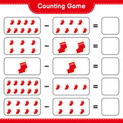 Counting game, count the number of Christmas Socks and write the result. Educational children game, printable worksheet, vector illustration