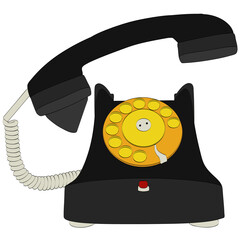 isolated illustration of an old vintage telephon with handset