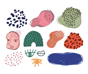 doodle contemporary, set icons abstract shapes face and others