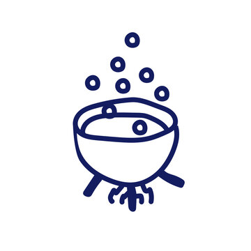 Witch cauldron doodle icon. Hand drawn witch cauldron icon in gel pen style vector.