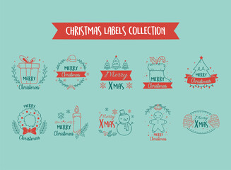 merry christmas, set icons labels decoration greeting design, green background
