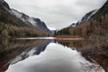 Foggy morning in the valley in autumn