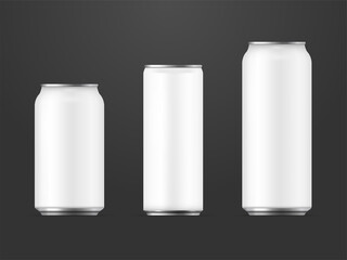 Realistic White Vector Can Set, 3d Illustration of bottles Collection, Drink bottles, Coffee, Beer, Cola, Soda
