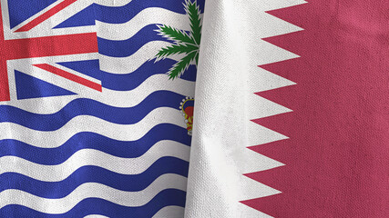 Qatar and British Indian Territory two flags textile cloth 3D rendering