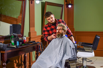 Man client sit chair. Barbershop services. As gentleman and decent human being, you must tip your barber. Visit hairdresser. Maintaining shape. Hairdresser salon. Barbershop client. Trimming beard