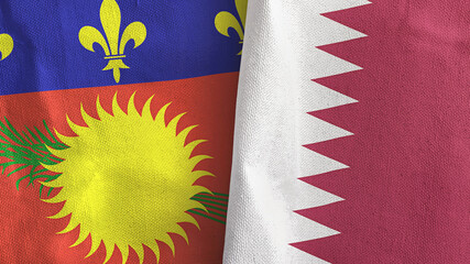 Qatar and Guadeloupe two flags textile cloth 3D rendering