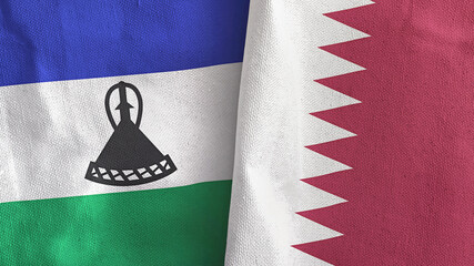 Qatar and Lesotho two flags textile cloth 3D rendering