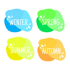 Winter, spring, summer, autumn.Four seasons lettering isolated on colours seasons background. Set of seasons