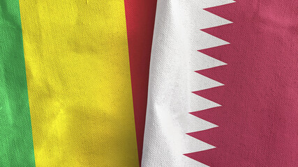 Qatar and Mali two flags textile cloth 3D rendering