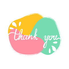 Thank you handwritten vector illustration, hand draw letterring in colour background
