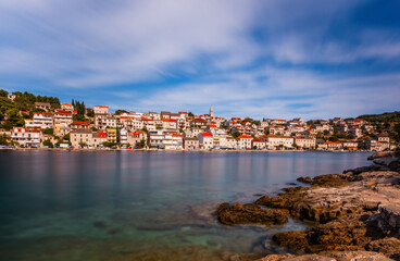 Fototapeta na wymiar Povlja - old Adriatic town on Brac island in Croatia. August 2020. Long exposure picture.