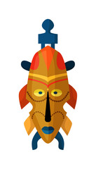 Carved mask. Aztec or inca warrior mask isolated on white background. Vector tribal disguise ethnic indigenous masque illustration