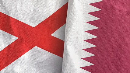 Qatar and Northern Ireland two flags textile cloth 3D rendering