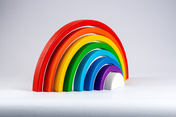 bright colorful children educational toy figures isolated on white background, close view 