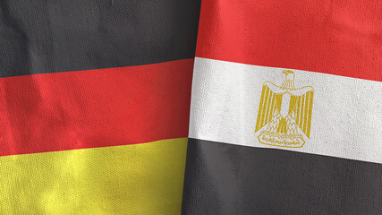 Egypt and Germany two flags textile cloth 3D rendering