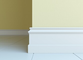 White skirting board in the interior. 3D rendering of a part of the interior. Painted MDF