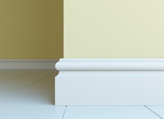 Fototapeta premium White skirting board in the interior. 3D rendering of a part of the interior. Painted MDF