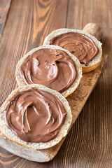 Slices of bread with chocolate paste
