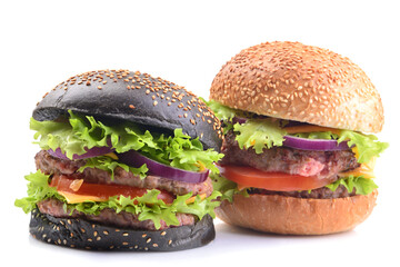 White and black hamburger on a white background